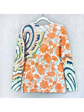 Before and Again Top Womens M Floral Cotton Blend Pullover Blouse Nature Art USA